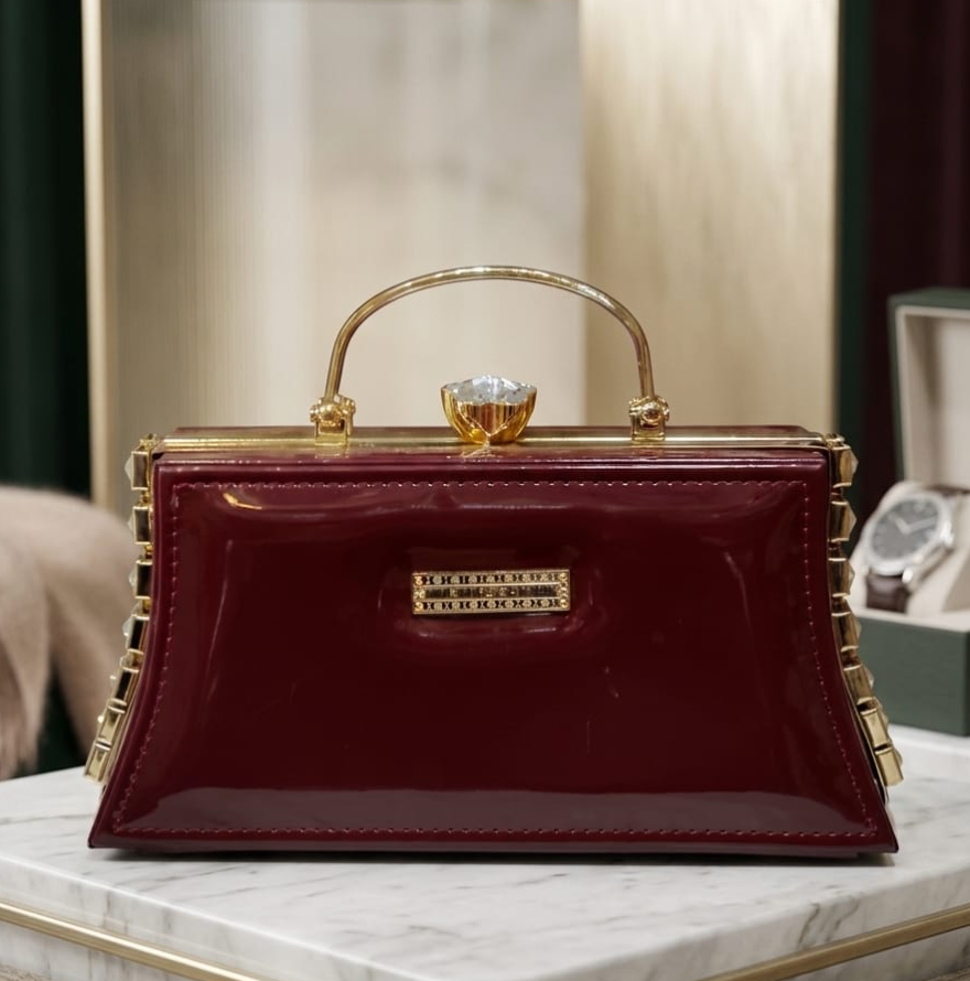 Crimson Luxe Jeweled Frame Bag