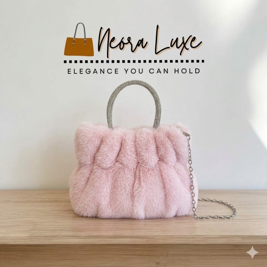The Stella Crystal Fur Pouchette (Blush Pink)